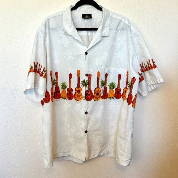 Royal Creations mens Hawaiian shirt SZ 3XL - guitars pineapples palm trees - Picture 1 of 7